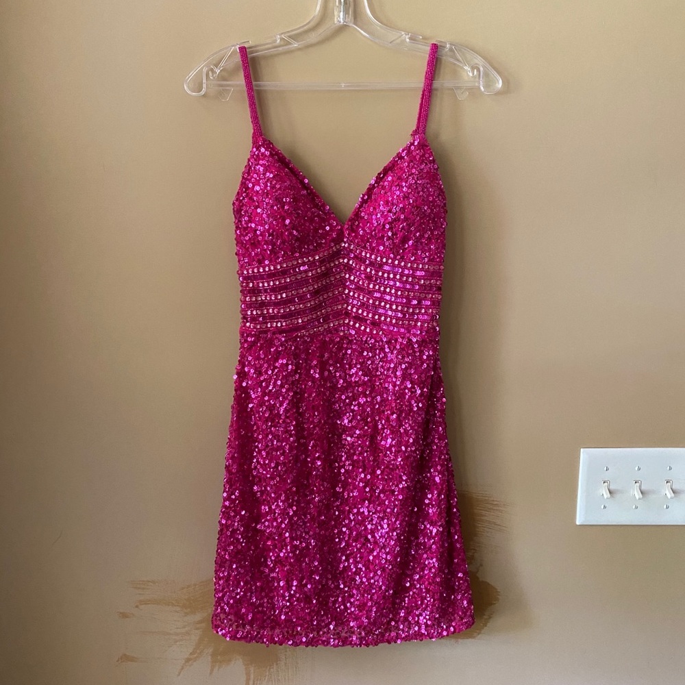 Rachel Allan hot pink homecoming dress